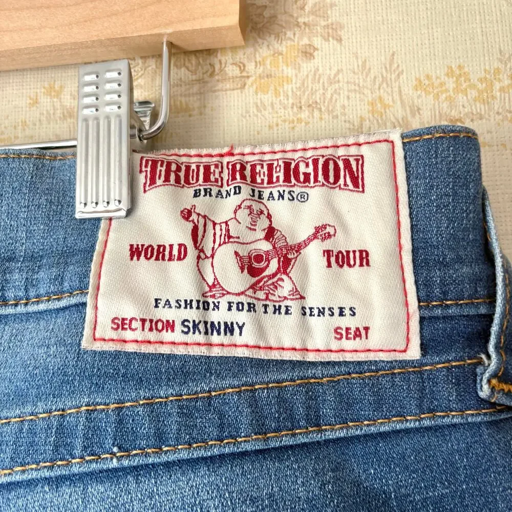 True Religion Skinny Flap Jeans Mens 40 Blue Horseshoe Single Needle Modern